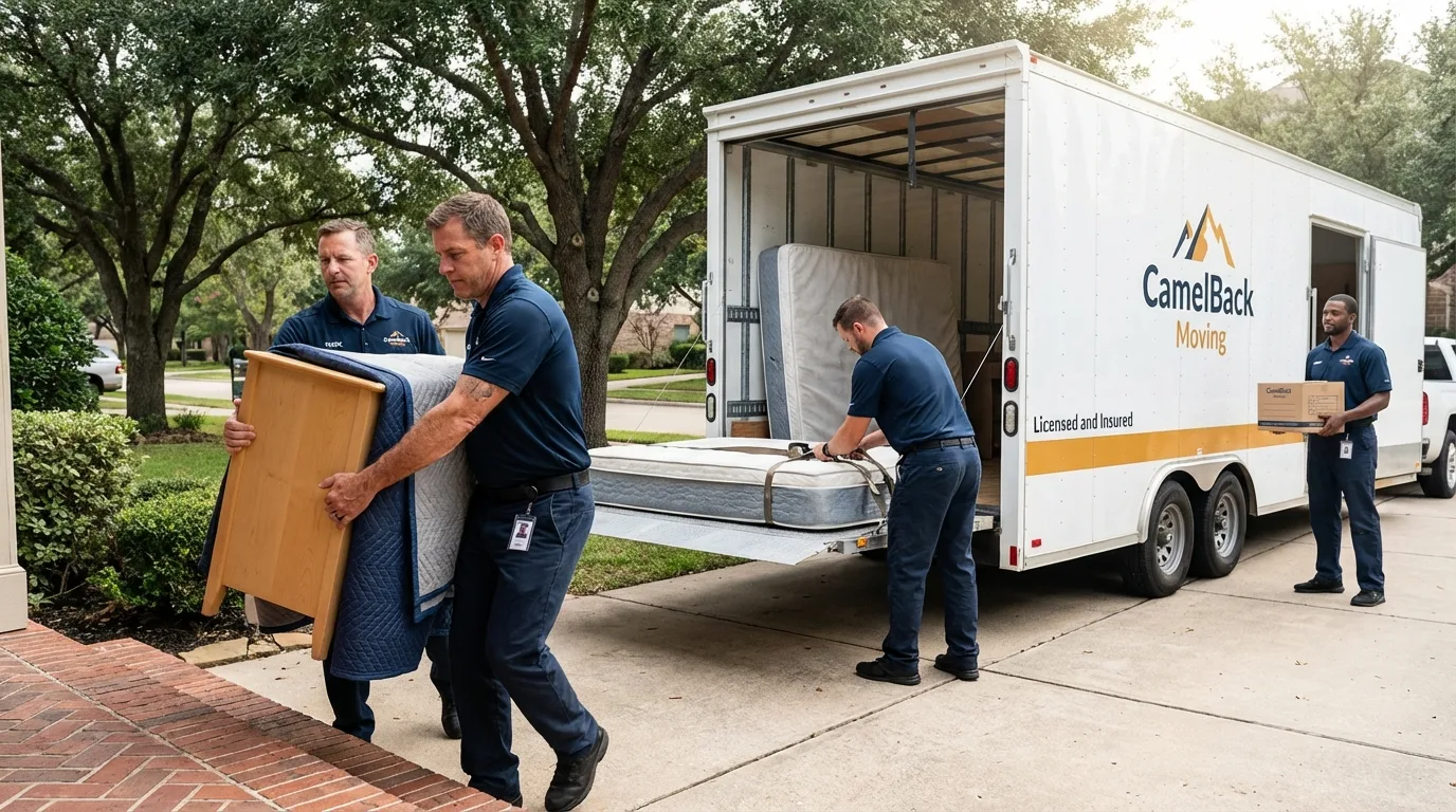Crew loading residential truck for cross-state move from Isanti, MN