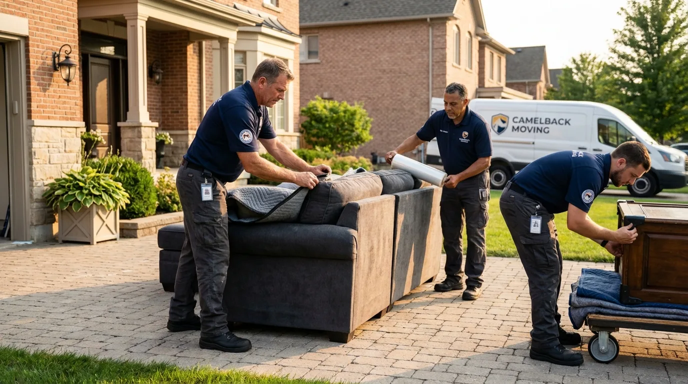 Large estate moving crew wrapping furniture in Isanti, MN